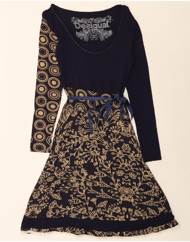 DESIGUAL Γυναικείο Γραφικό Φόρεμα A-Line UK 12 Medium Navy Blue Floral