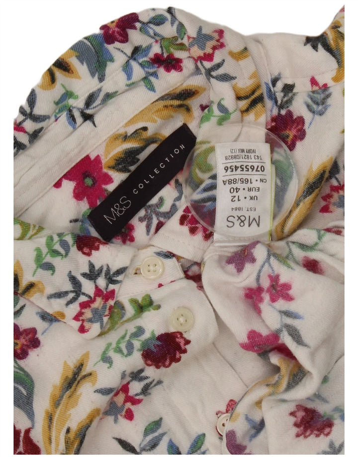 Marks & Spencer Γυναικείο πουκάμισο UK 12 Medium White Floral Viscose