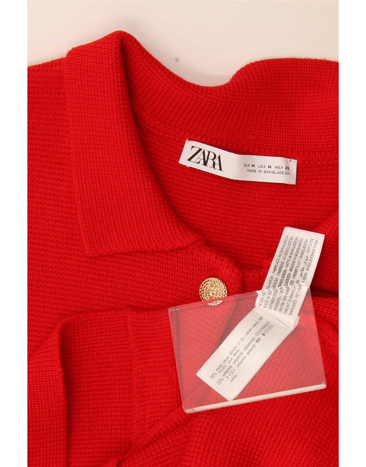 Zara Γυναικείο πουλόβερ ζακέτα UK 14 μεσαία κόκκινη βισκόζη