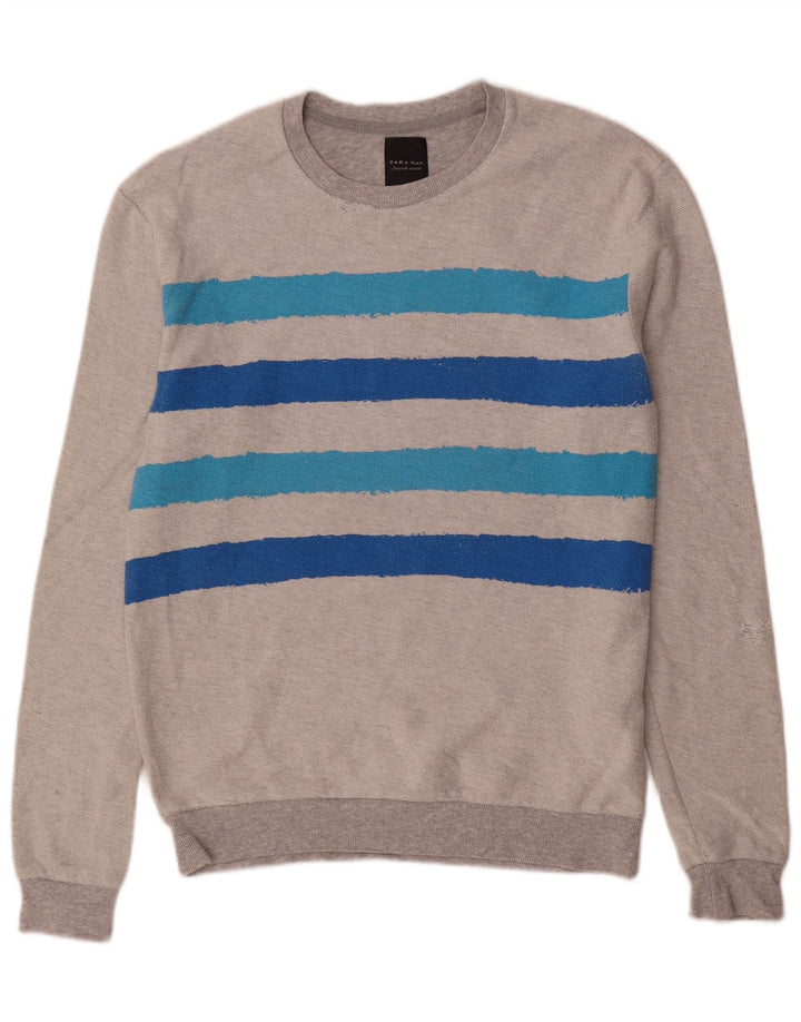 Zara Ανδρικό Φούτερ Jumper Μεσαίο Γκρι Ριγέ