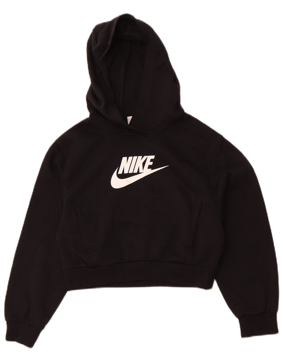 NIKE Girls Crop Graphic Hoodie Jumper 10-11 ετών Μεσαίο μαύρο βαμβακερό
