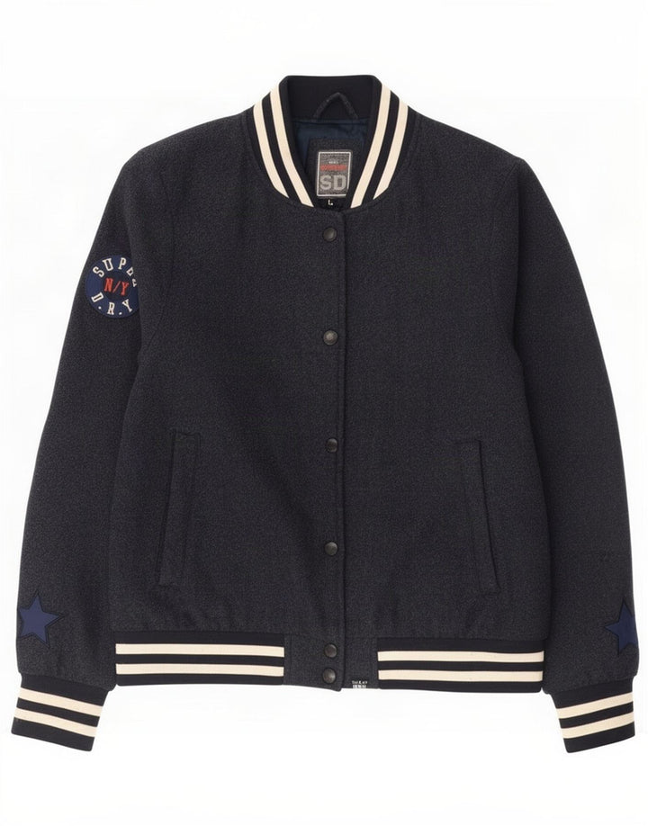 Superdry Γυναικείο Μπουφάν Varsity UK 16 Large Navy Blue Wool