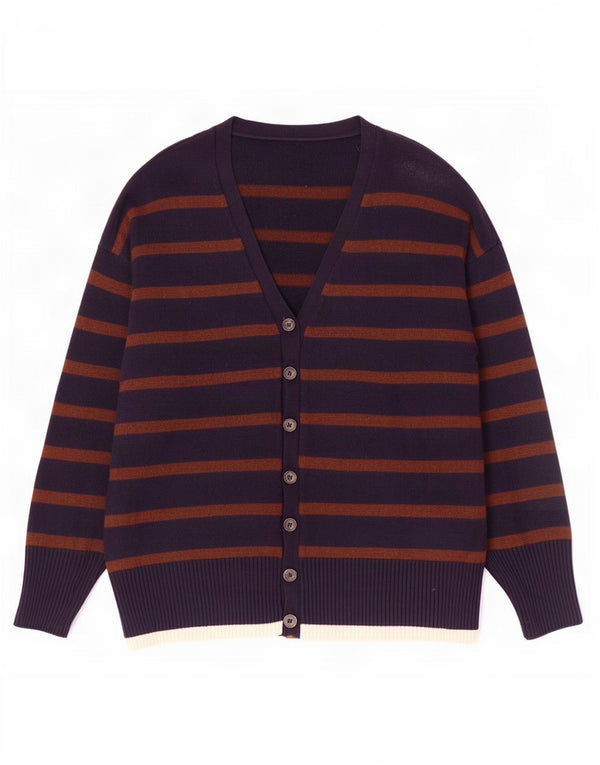 Zara Γυναικείο πουλόβερ ζακέτα Longline UK 10 Small Navy Blue ριγέ