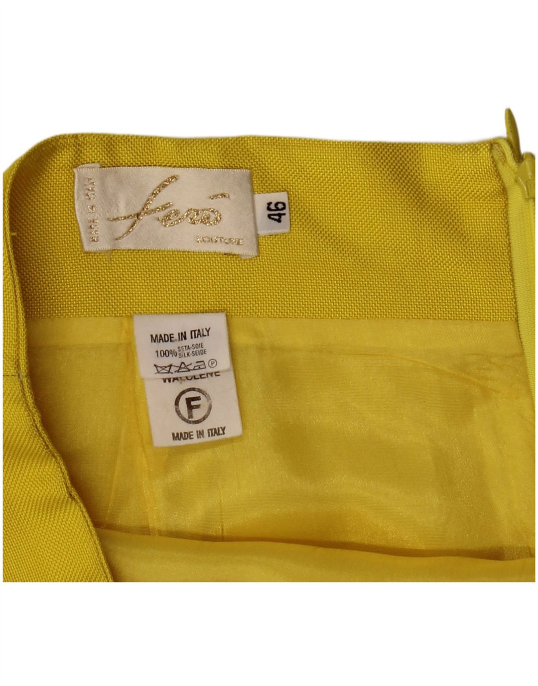 Vintage γυναικεία 4 κουμπιά 2 τεμάχια σετ φούστα IT 46 Μεγάλο W32 Κίτρινο Μεταξωτό