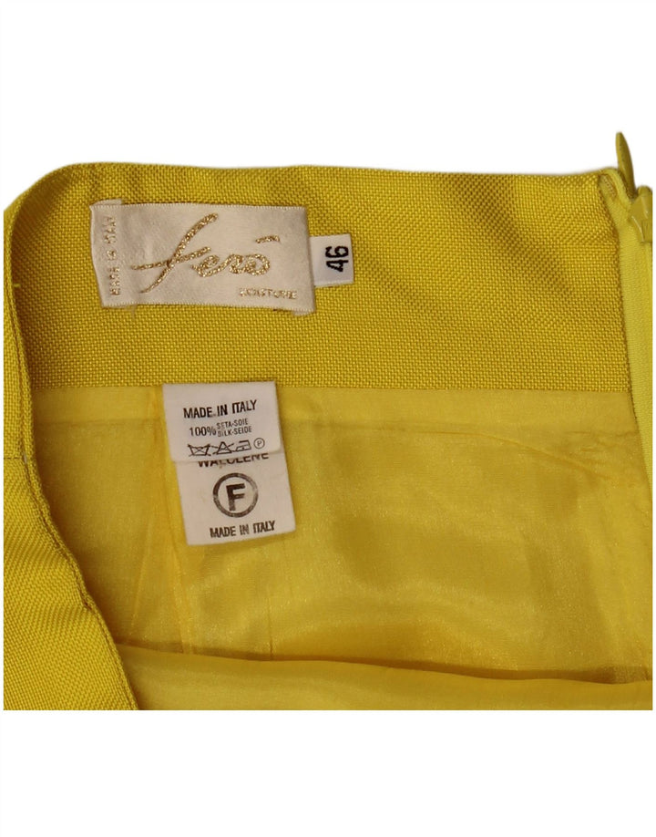 Vintage γυναικεία 4 κουμπιά 2 τεμάχια σετ φούστα IT 46 Μεγάλο W32 Κίτρινο Μεταξωτό