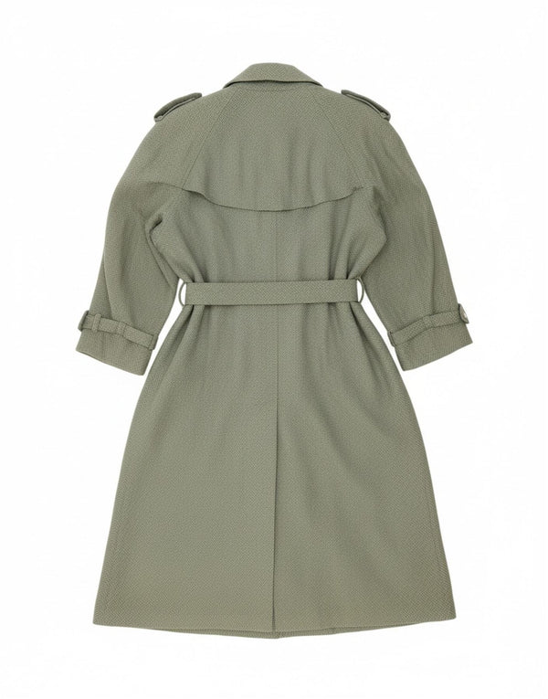 VINTAGE Womens Trench Coat UK 14 Large Green Chevron