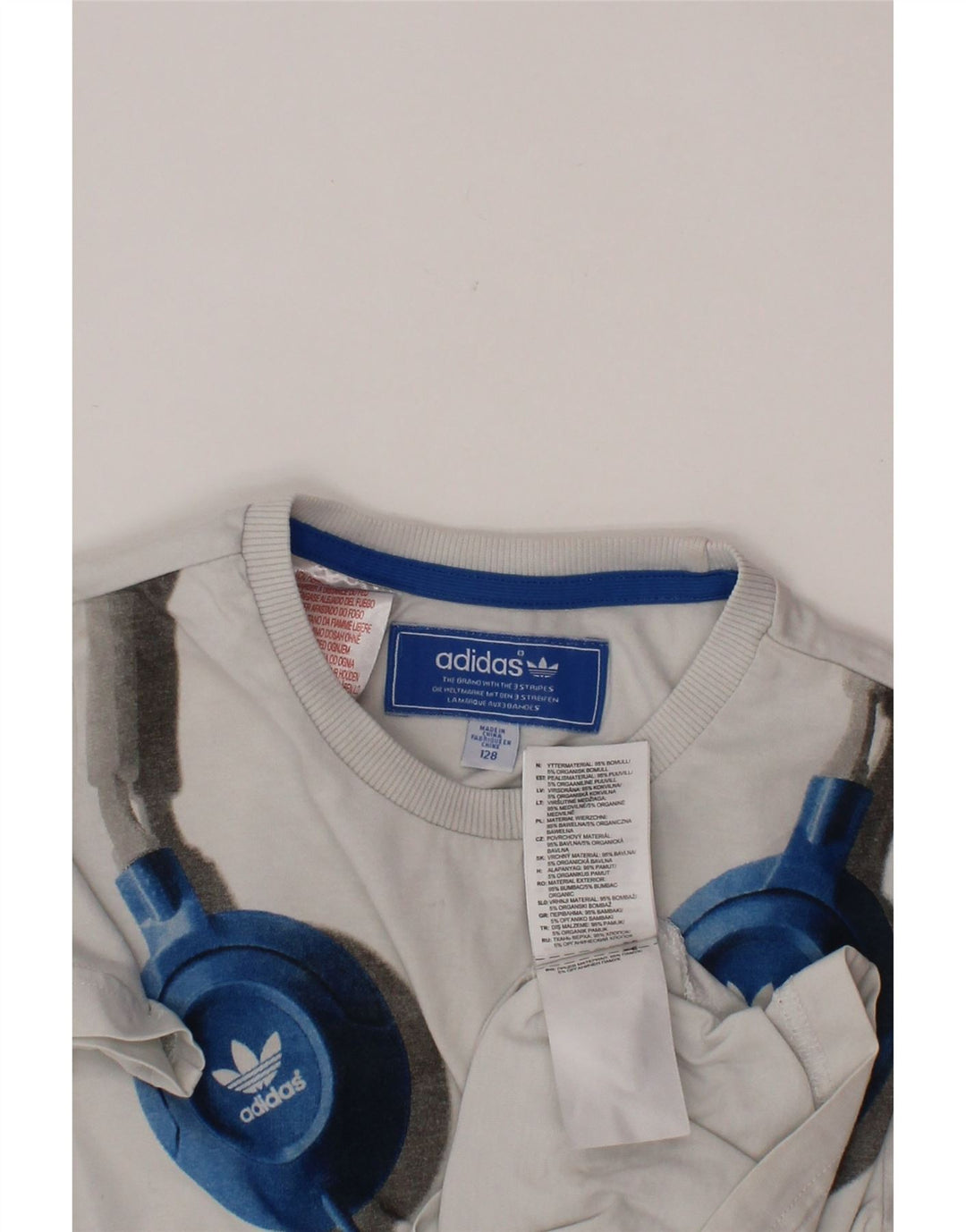 Γραφικό T-Shirt ADIDAS για αγόρι τοπ 7-8 ετών Λευκό βαμβακερό