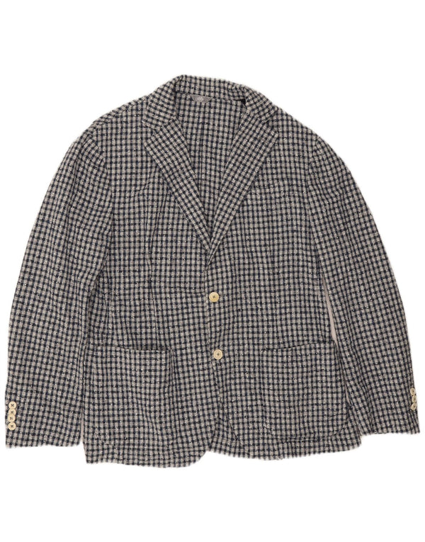 Fradi Ανδρικό μπουφάν σακάκι 2 κουμπιών IT 54 2XL Navy Blue Gingham Cotton