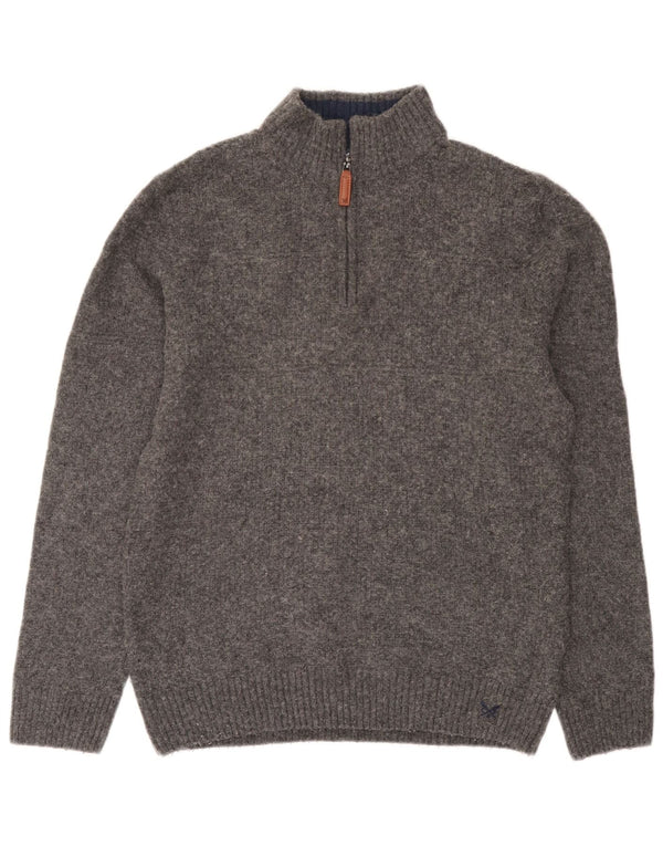 Crew Clothing Mens Zip Neck Jumper Sweater XL Grey Wool