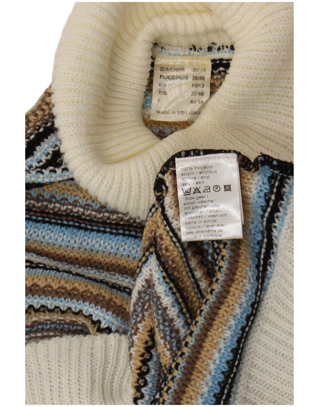 VINTAGE Γυναικείο πουλόβερ με ρολό λαιμόκοψη UK 10/12 Μικρό πολύχρωμο