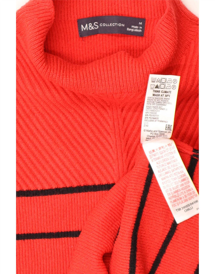 Marks & Spencer Γυναικείο πουλόβερ με λαιμό χελώνα UK 14 μεσαίο κόκκινο ριγέ