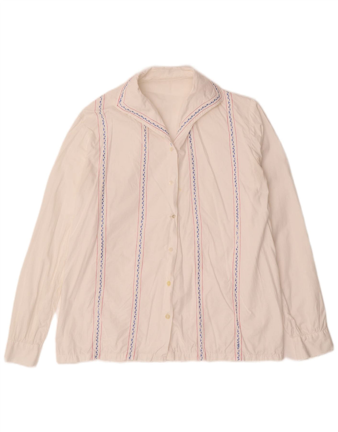 VINTAGE Γυναικείο πουκάμισο Μπλούζα UK 16 Μεγάλη Λευκή Ριγέ