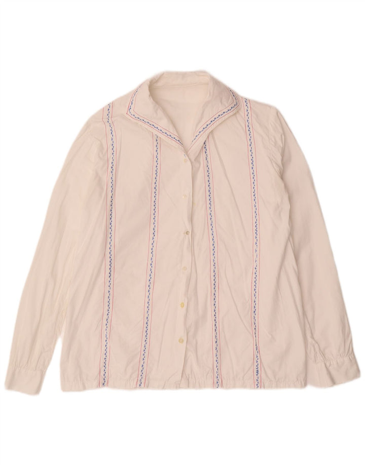 VINTAGE Γυναικείο πουκάμισο Μπλούζα UK 16 Μεγάλη Λευκή Ριγέ