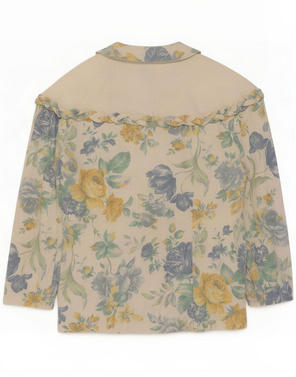 Vintage γυναικείο μανίκι 3/4 Μπλούζα UK 14 Medium White Floral