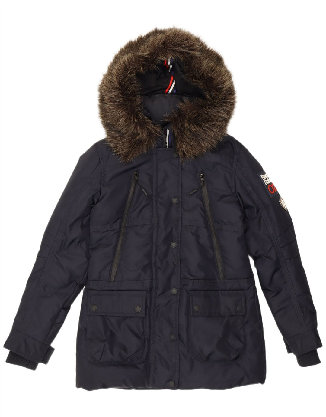 Superdry γυναικείο μπουφάν με κουκούλα με κουκούλα με επένδυση UK 12 Medium Navy Blue Nylon