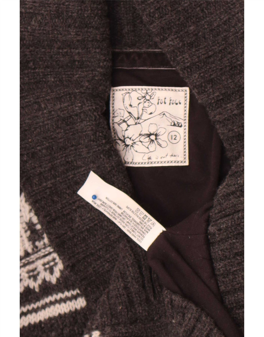 Fat Face Γυναικεία ζακέτα πουλόβερ UK 12 Medium Grey Fair Isle Lambswool