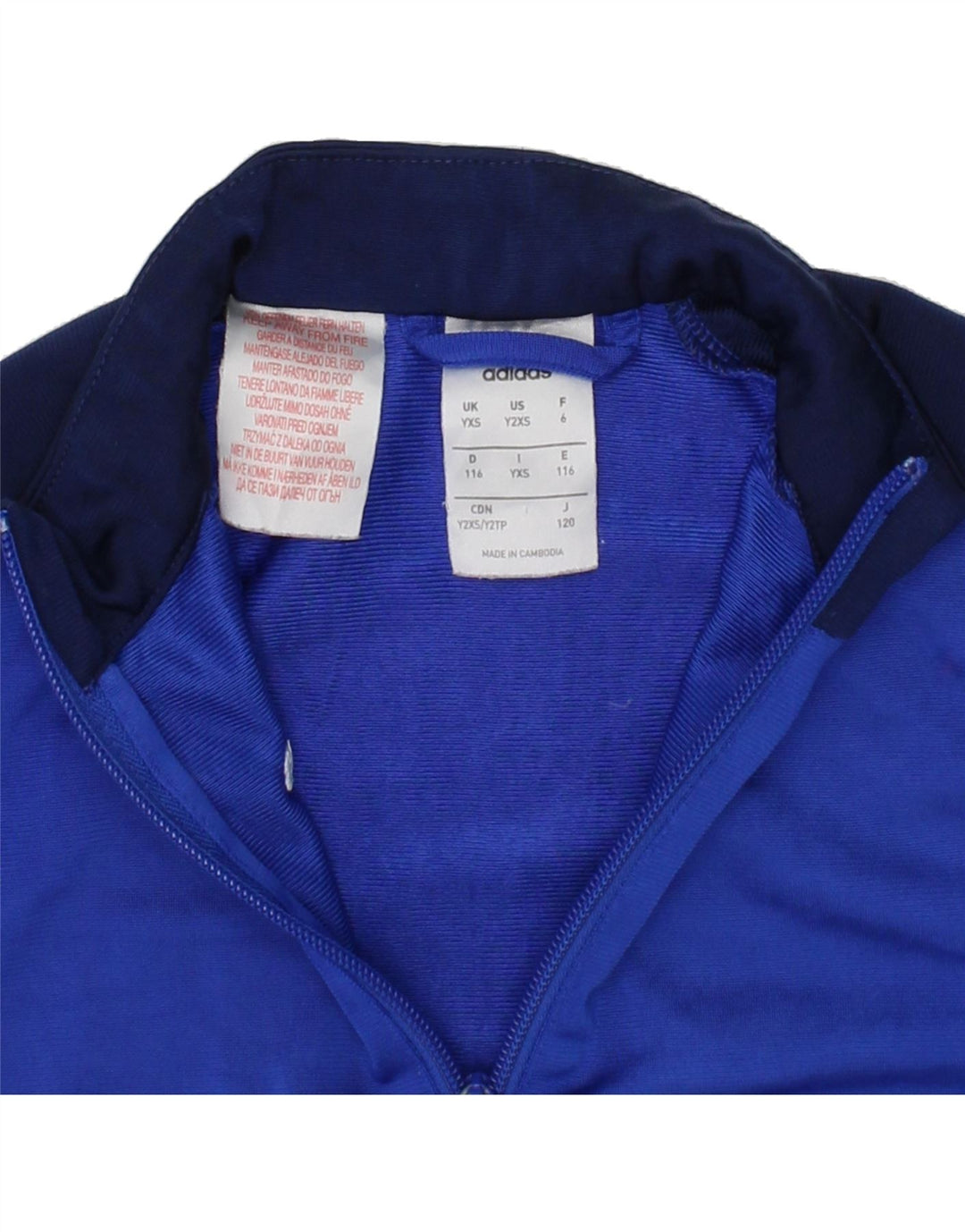 ADIDAS Boys Tracksuit Top Jacket 5-6 Years XS Blue Colourblock Polyester Vintage Adidas and Second-Hand Adidas from Messina Hembry 