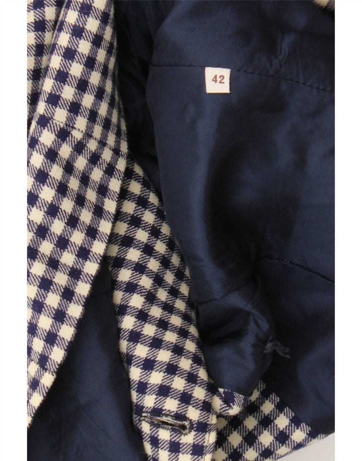 Vintage γυναικείο διπλό μπουφάν Blazer IT 42 Medium Navy Blue Gingham