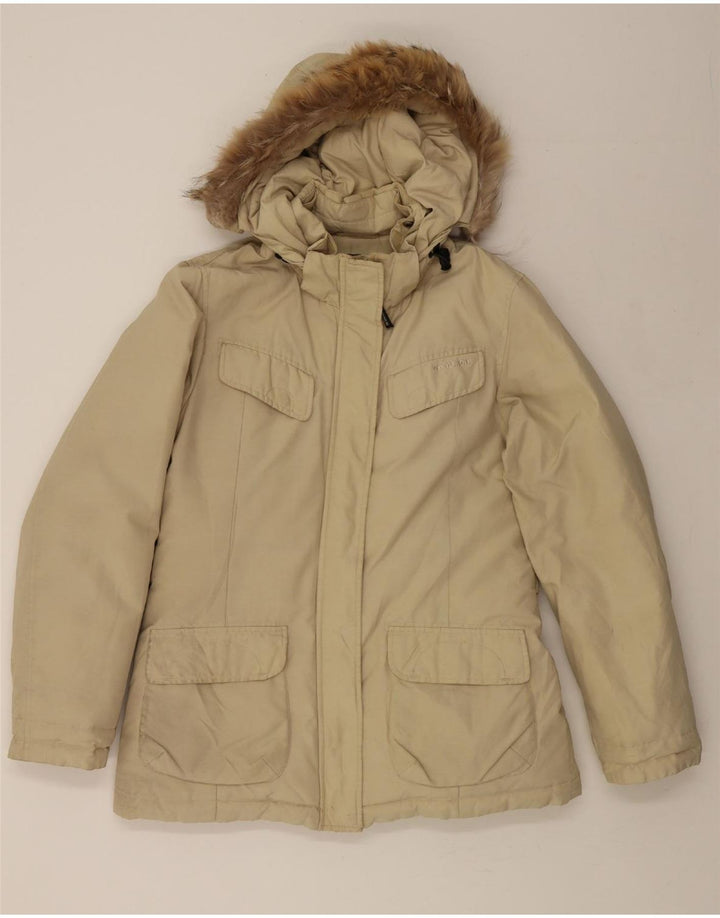 WOOLRICH Womens Hooded Padded Jacket UK 16 Large Beige Vintage Woolrich and Second-Hand Woolrich from Messina Hembry 