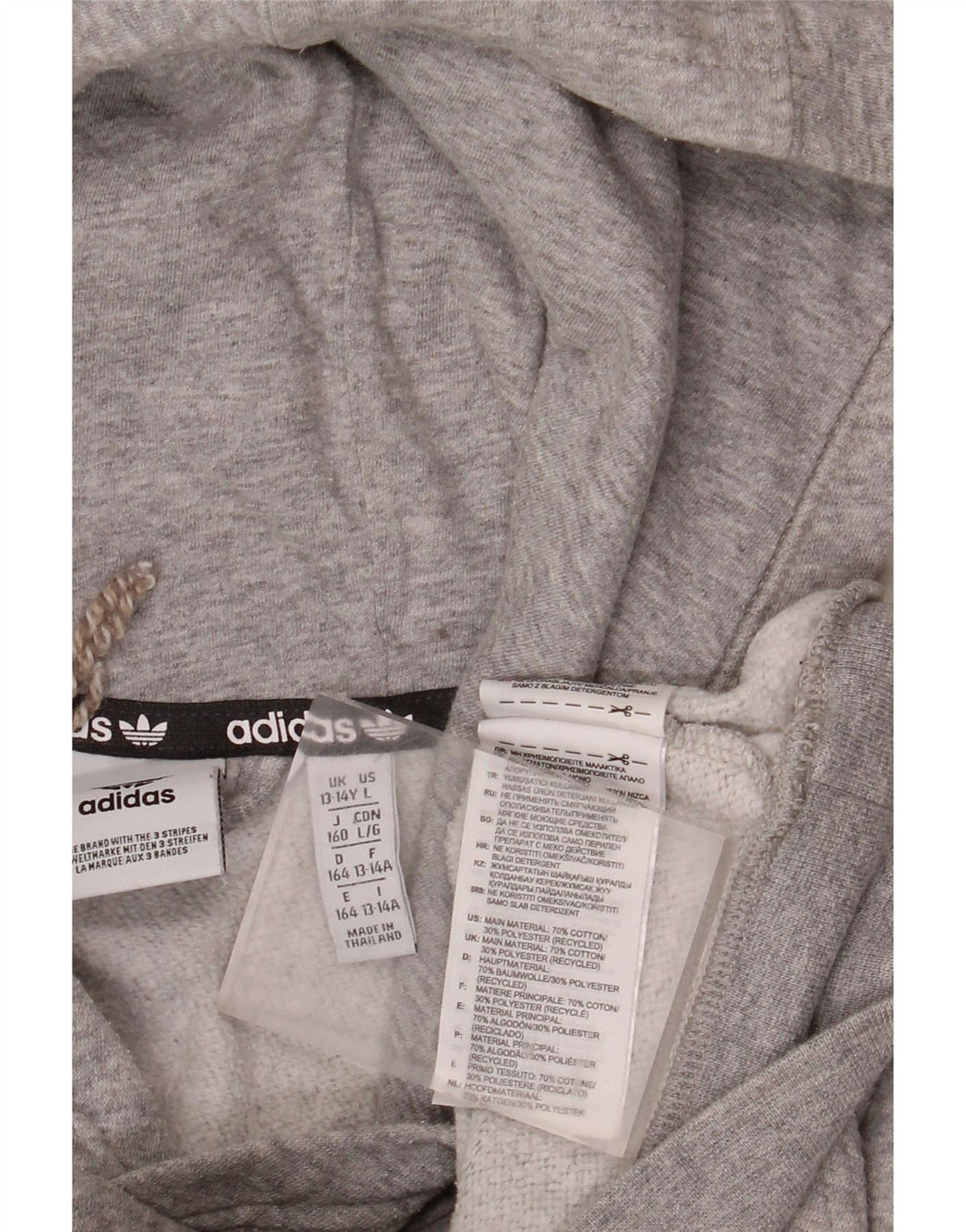 ADIDAS Boys Graphic Hoodie Jumper 13-14 Years Grey Flecked Cotton