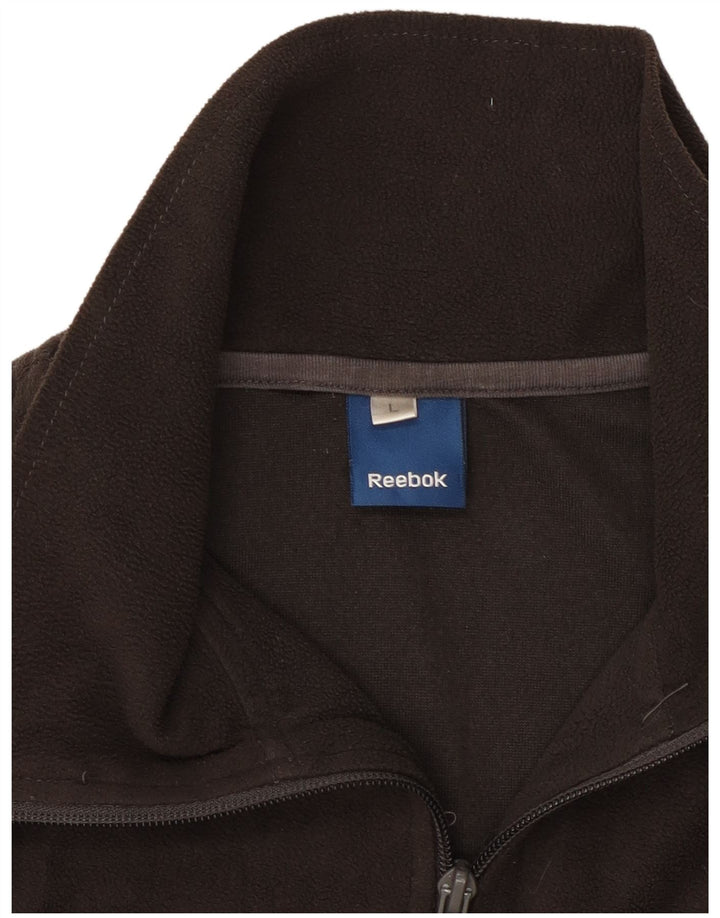 REEBOK Mens Zip Neck Fleece Jumper Large Black Polyester