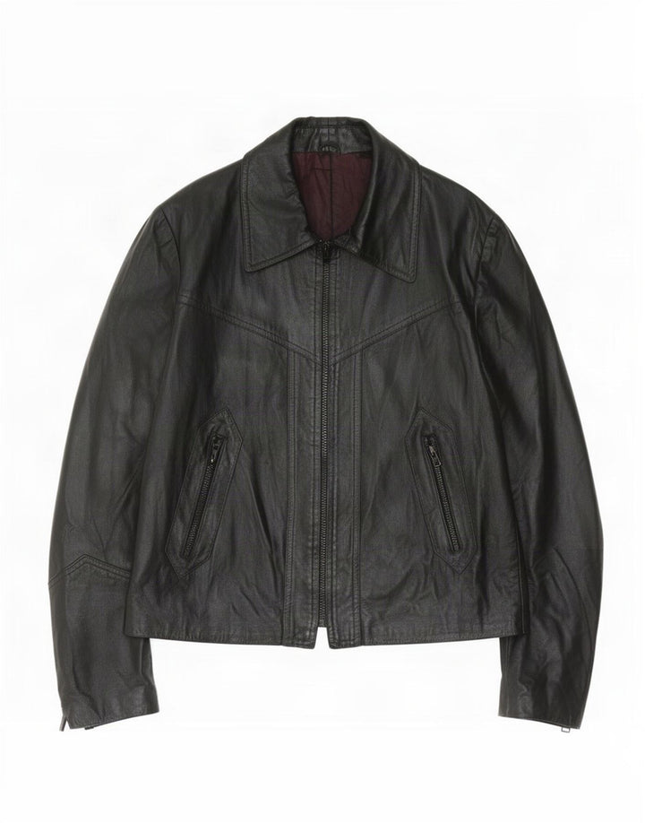 Vintage Γυναικείο Δερμάτινο Μπουφάν UK 14 Medium Μαύρο