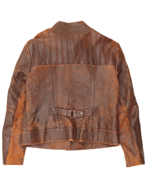 Vintage Γυναικείο Crop Δερμάτινο Μπουφάν UK 10 Small Brown