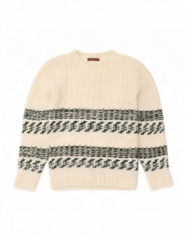 Vintage γυναικείο πουλόβερ με λαιμόκοψη UK 14 Medium White Fair Isle Wool