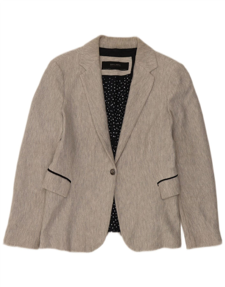 Zara Γυναικείο Μπουφάν 1 Κουμπί Blazer UK 16 Μεγάλο Γκρι Ψαροκόκκαλο