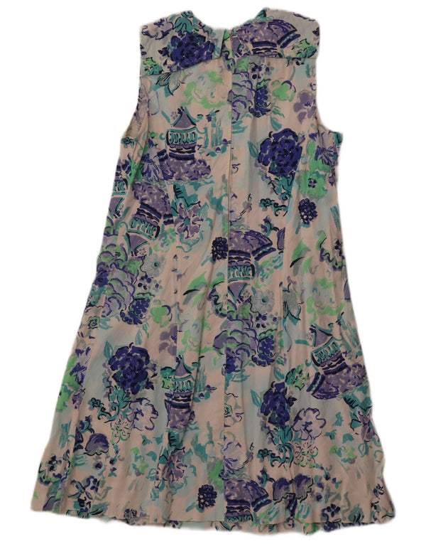 Vintage γυναικείο αμάνικο φόρεμα A-Line UK 12 Medium Off White Floral