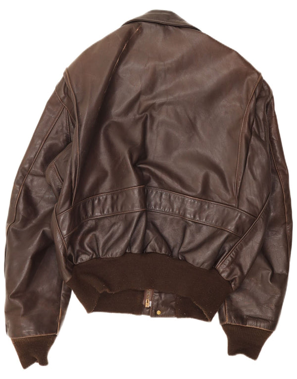 Vintage Ανδρικό Military Leather Bomber Jacket UK 38 Medium Brown