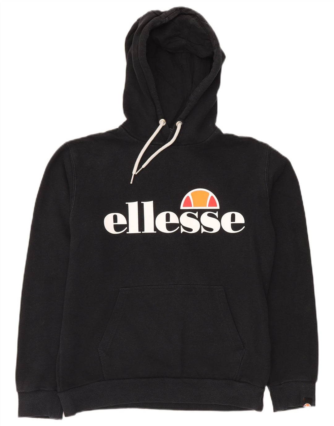 ELLESSE Γυναικείο υπερμεγέθη γραφικό μπλούζα με κουκούλα UK 8 Μικρό μαύρο βαμβακερό