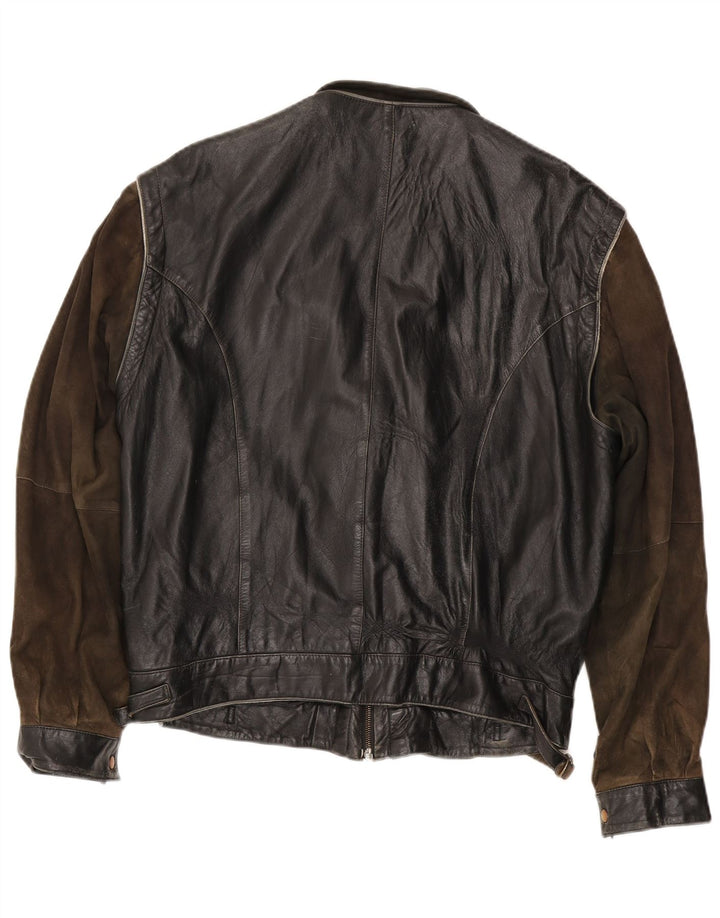 Vintage Ανδρικό Δερμάτινο Μπουφάν IT 56 3XL Μαύρο Colourblock Δερμάτινο