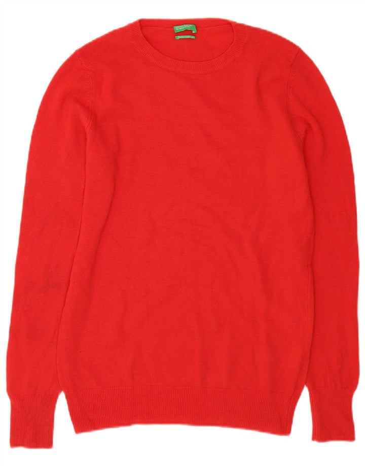Γυναικείο πουλόβερ Benetton Crew Neck Jumper UK 12 μεσαίο κόκκινο παρθένο μαλλί