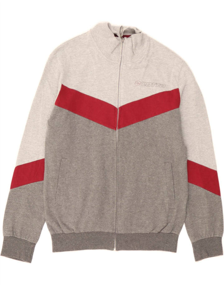 LOTTO Womens Tracksuit Top Jacket UK 14 Medium Grey Colourblock Cotton Vintage Lotto and Second-Hand Lotto from Messina Hembry 