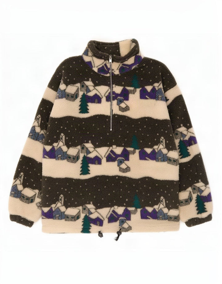 Vintage ανδρικό αφηρημένο σχέδιο με φερμουάρ Fleece Jumper Μικρό πολύχρωμο