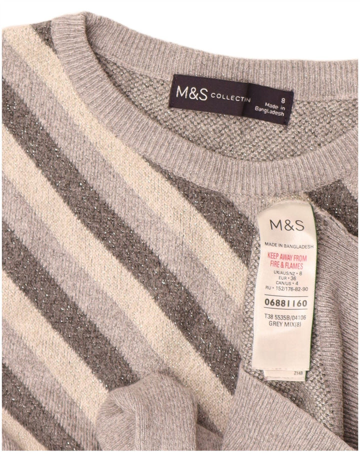 Marks & Spencer Γυναικείο πουλόβερ με λαιμόκοψη UK 8 Small Grey ριγέ