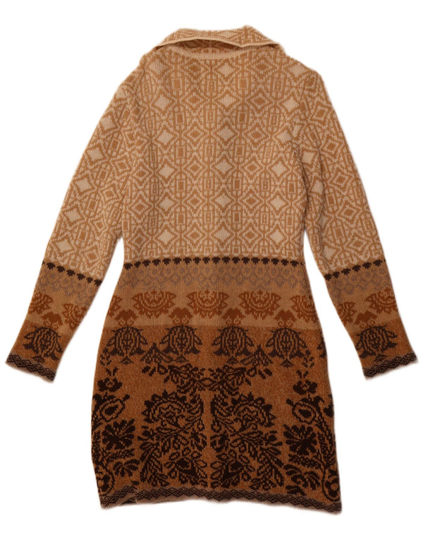 KOOI KNITWEAR Γυναικείο πουλόβερ ζακέτα μακριού EU 36 Small Beige Geometric