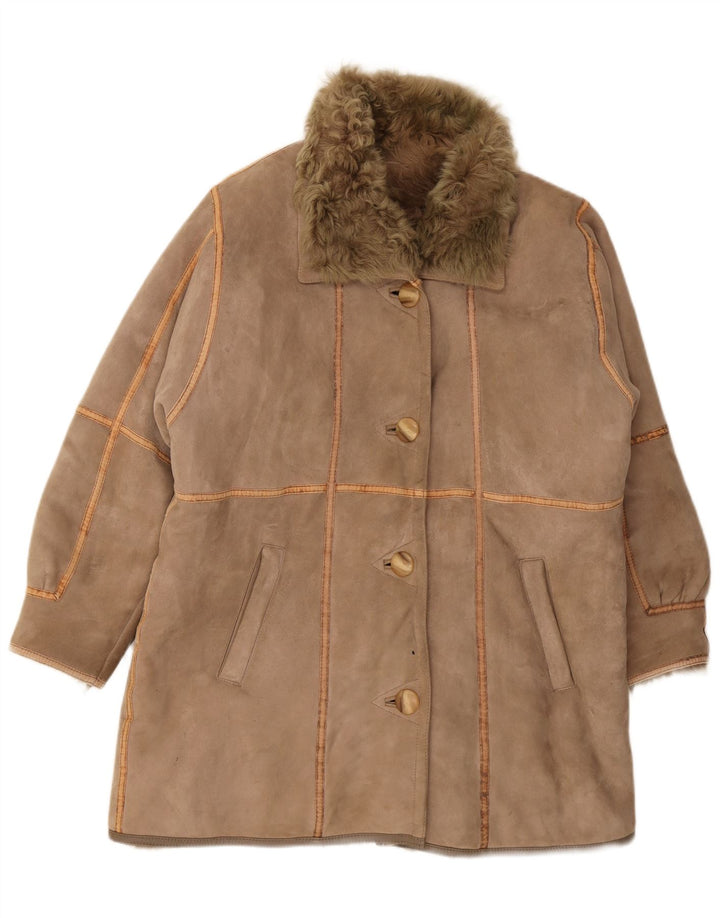 VINTAGE Γυναικείο Παλτό Shearling UK 16 Μεγάλο Καφέ