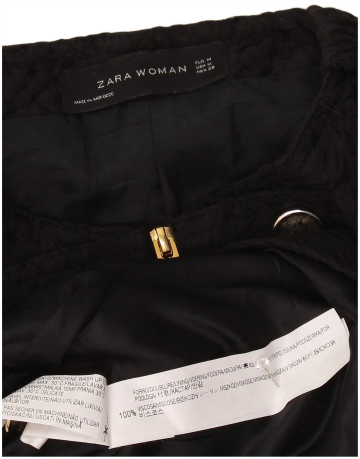 Zara Γυναικείο Military Blazer Jacket UK 12 Medium Black Chevron Viscose