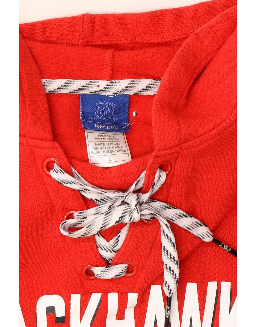 REEBOK Womens Chicago Blackhawks Hoodie Jumper UK 16 Large Red Colourblock