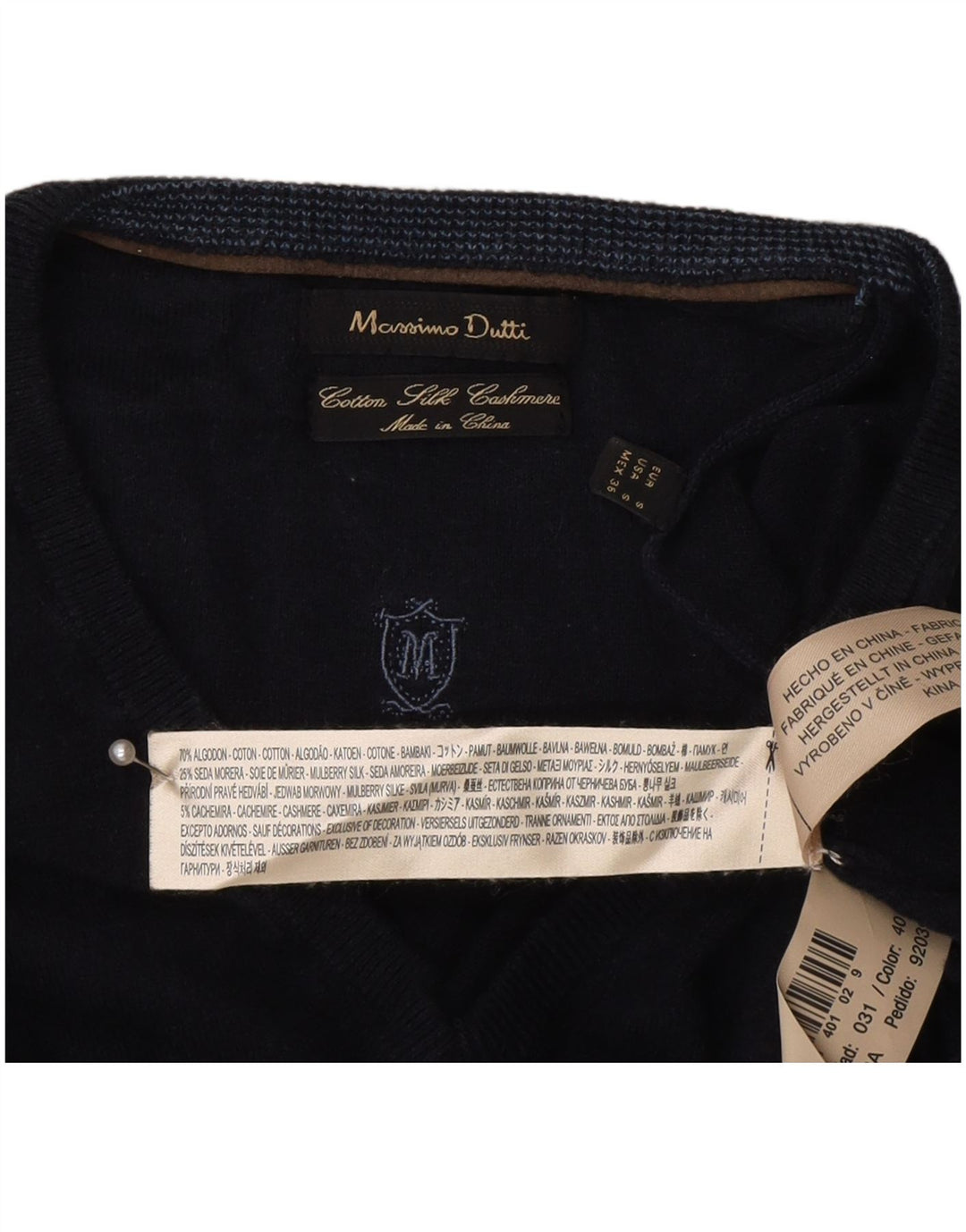 Massimo Dutti Ανδρικό πουλόβερ με λαιμόκοψη V-λαιμόκοψη Μικρό Navy Blue βαμβακερό