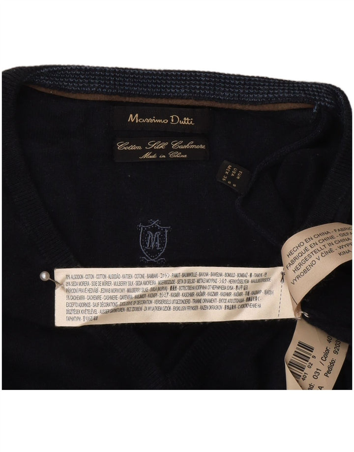 Massimo Dutti Ανδρικό πουλόβερ με λαιμόκοψη V-λαιμόκοψη Μικρό Navy Blue βαμβακερό