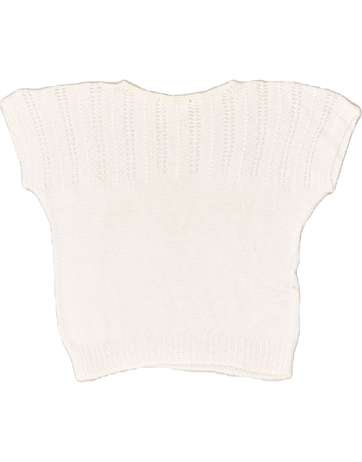 VINTAGE Womens Short Sleeve Crew Neck Jumper Sweater UK 14 Large White | Vintage Vintage | Thrift | Second-Hand Vintage | Used Clothing | Messina Hembry 