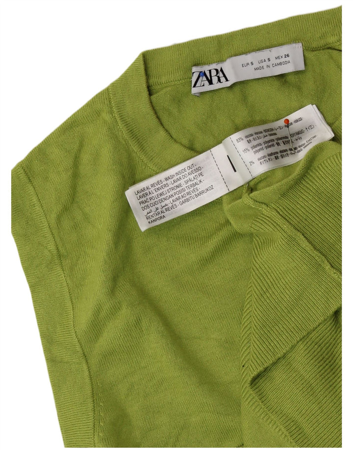 ZARA Γυναικείο Crop Vest Tank Top UK 10 Small Green Viscose
