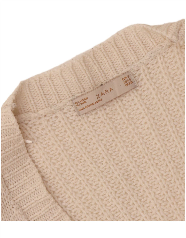 Zara Γυναικεία Ζακέτα UK 10 Small White Acrylic
