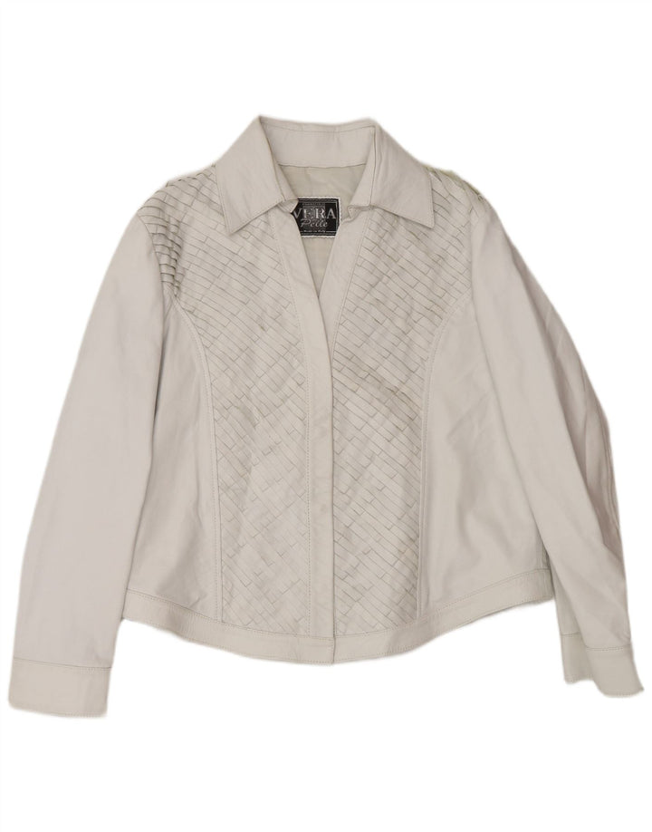 Vintage Γυναικείο Bomber Δερμάτινο Μπουφάν UK 16 Large Grey Leather