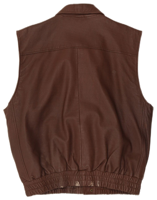 John F Gee Mens Leather Gilet UK 38 Medium Brown