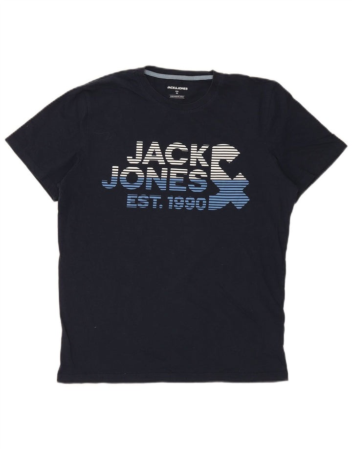 Ανδρικό γραφικό μπλουζάκι Jack & Jones Τοπ μεσαίου μπλε βαμβακερό