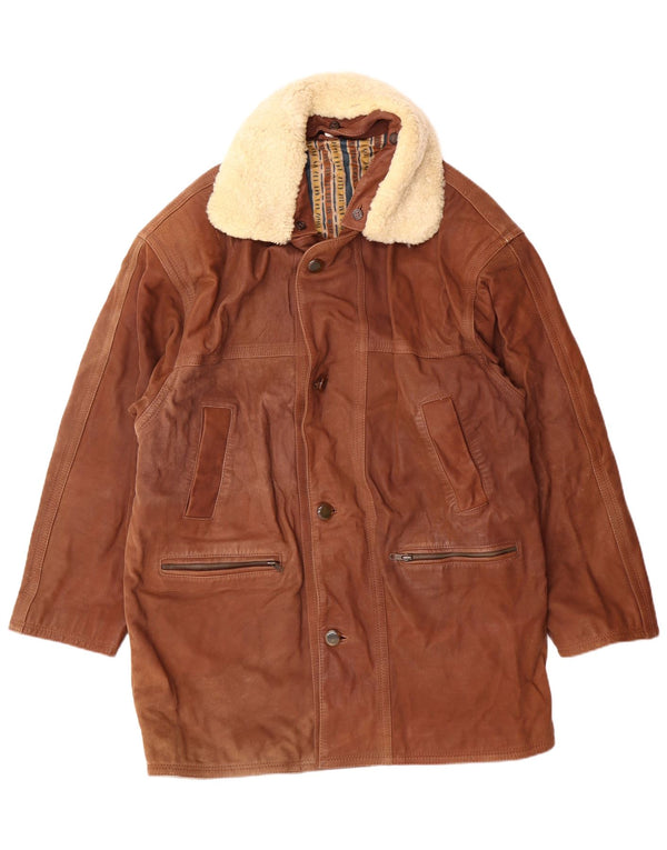 VINTAGE Ανδρικό Δερμάτινο Παλτό IT 50 Μεγάλο Καφέ